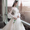 HQ193 New Designs Unique Stars Fabric Dress Luxury Long Tail Backless 2019 Long Sleeve Champagne Wedding Dress Bridal Gown